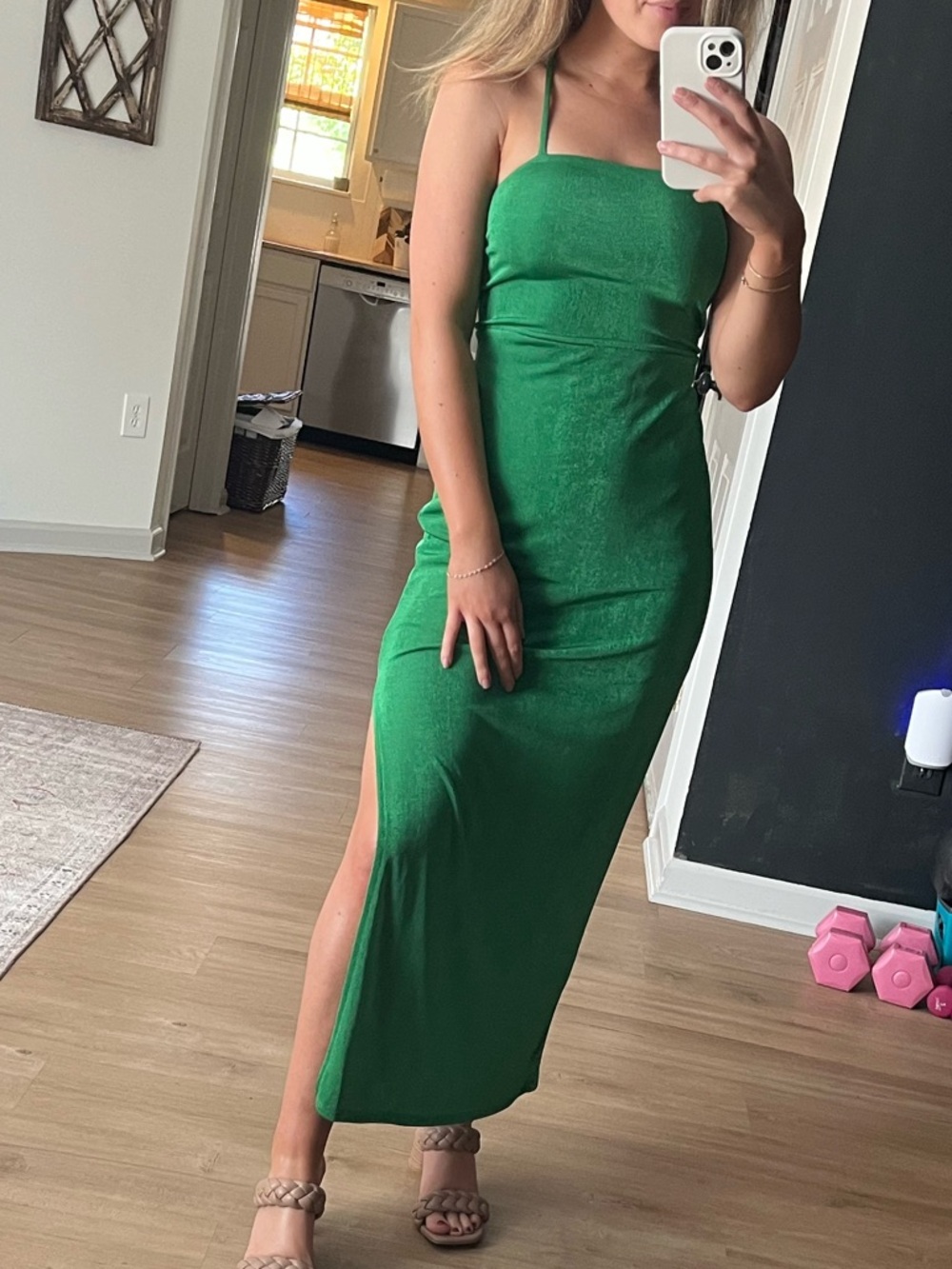 wild fable Green Strappy Maxi Dress with Side Slit